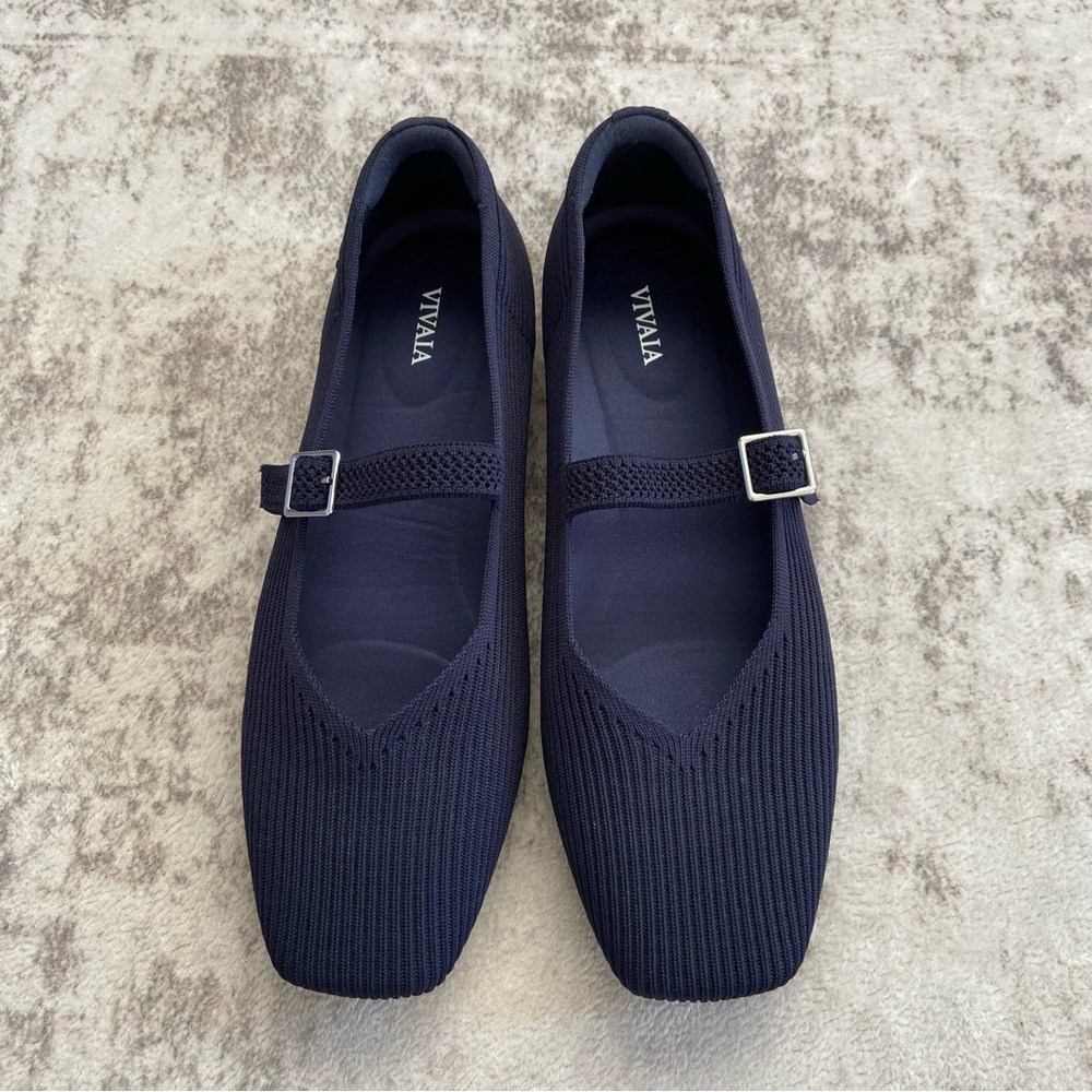 NWOB VIVAIA Square-Toe Margot Mary Janes Flats‎ Navy Blue 9-9.5 (EU 40.5) - Picture 6 of 12